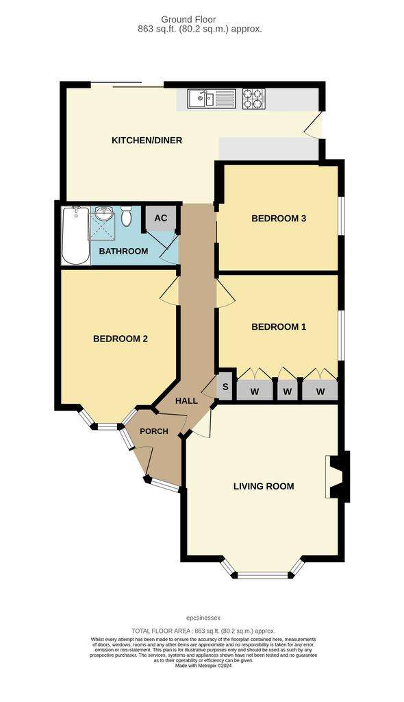 3 bedroom semi-detached bungalow for sale - floorplan