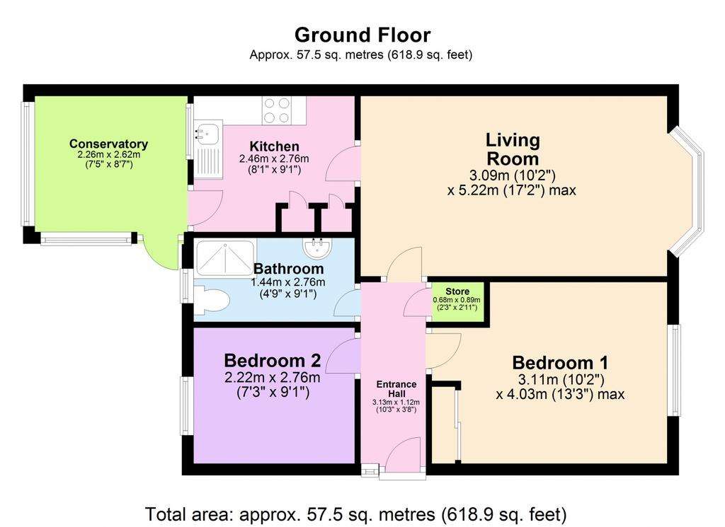 2 bedroom semi-detached bungalow for sale - floorplan