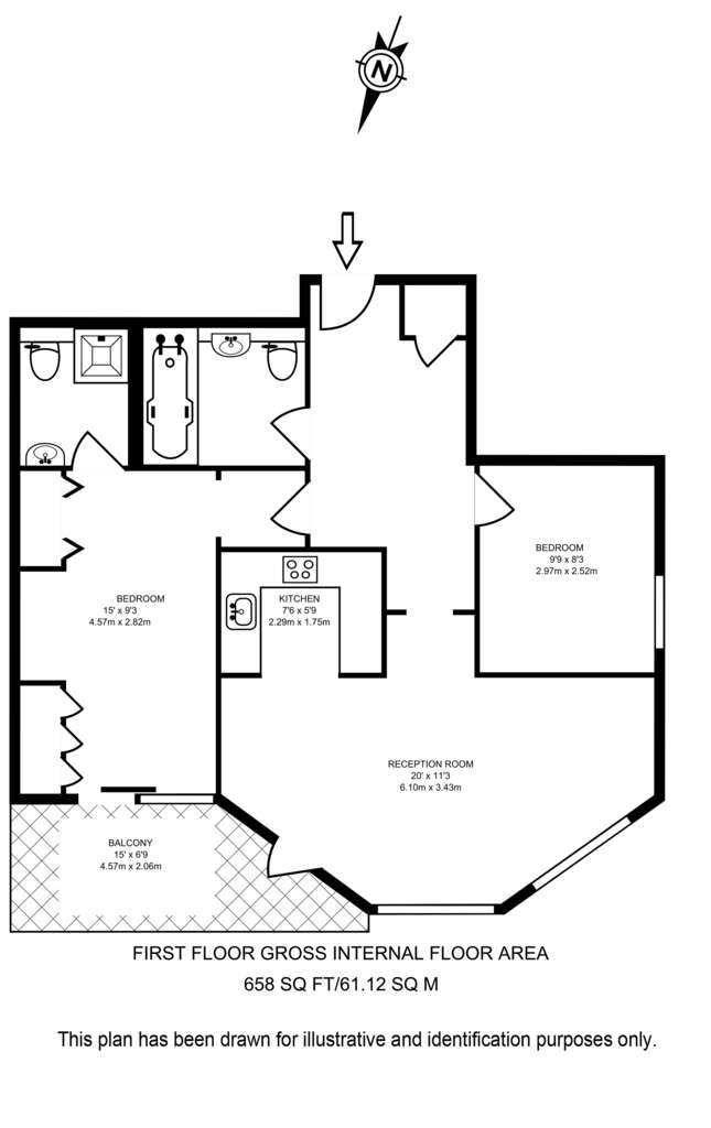 2 bedroom flat to rent - floorplan