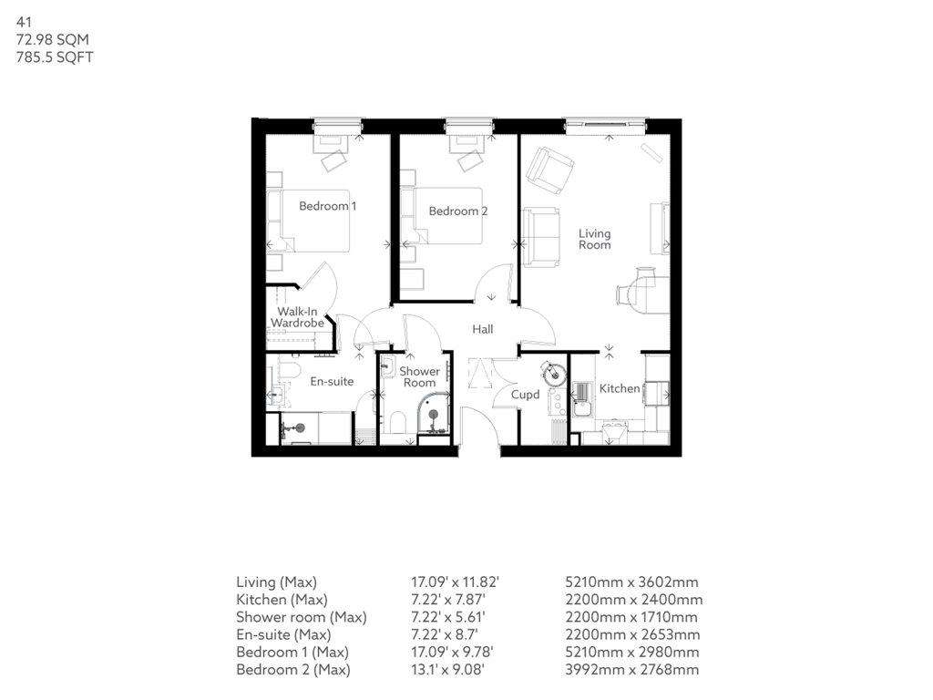 2 bedroom retirement property for sale - floorplan