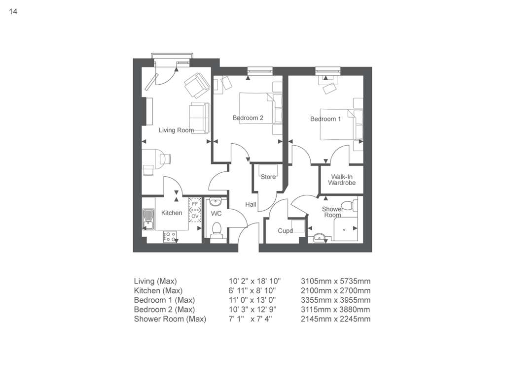 2 bedroom retirement property for sale - floorplan