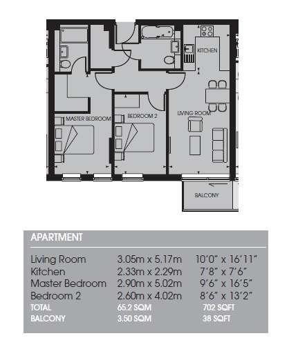 2 bedroom flat to rent - floorplan