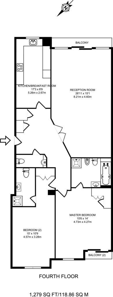 2 bedroom flat to rent - floorplan