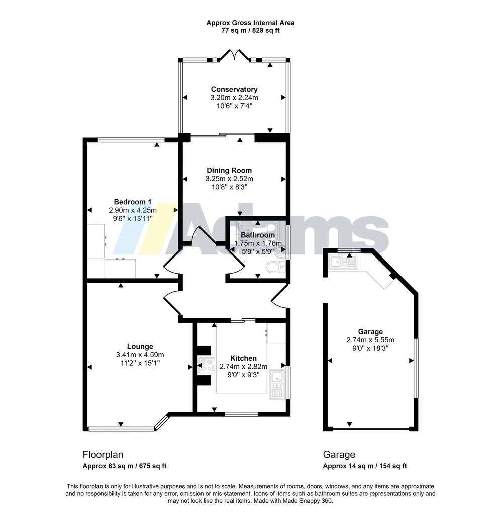 2 bedroom semi-detached bungalow for sale - floorplan