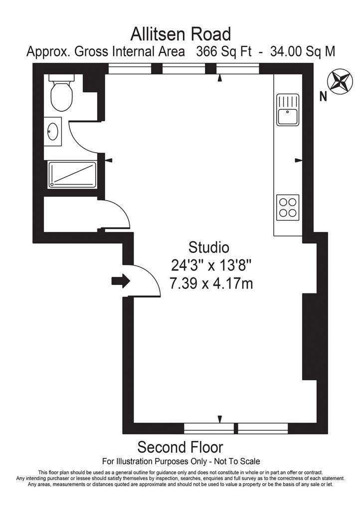 Studio flat to rent - floorplan