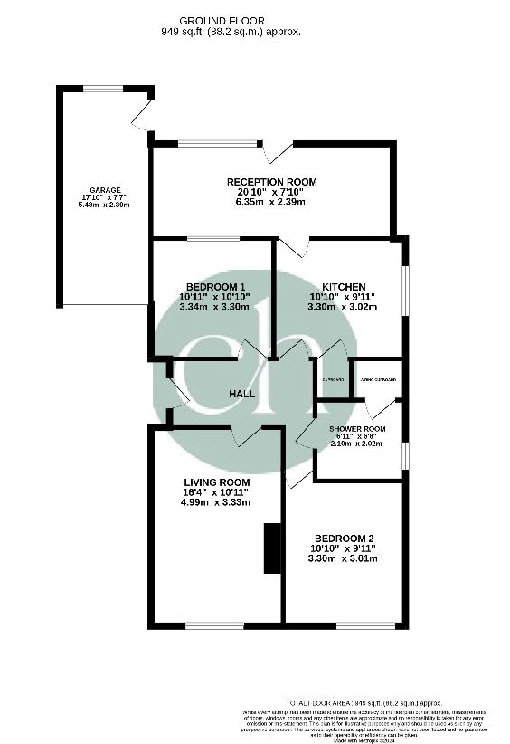 2 bedroom bungalow for sale - floorplan