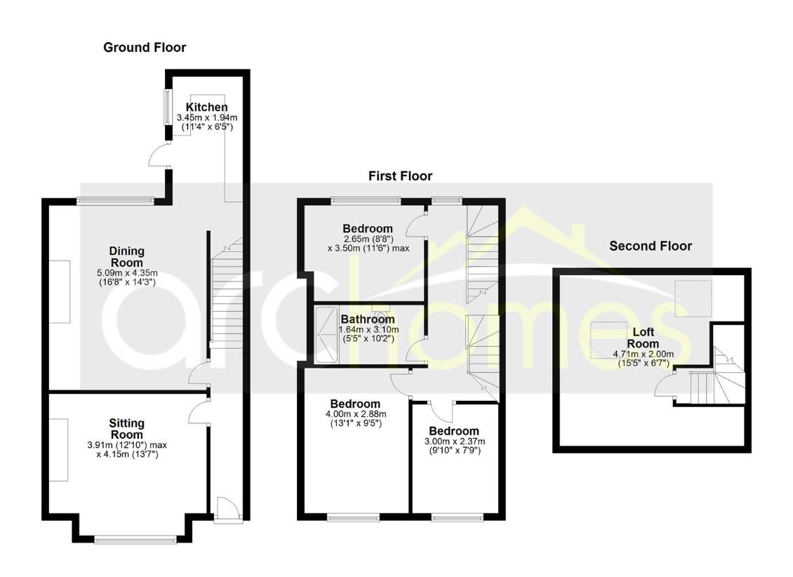 3 bedroom terraced house for sale - floorplan