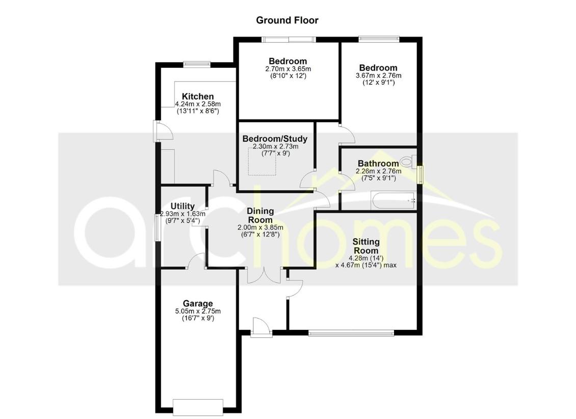 3 bedroom bungalow for sale - floorplan