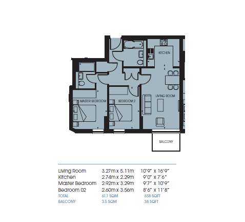 2 bedroom flat to rent - floorplan