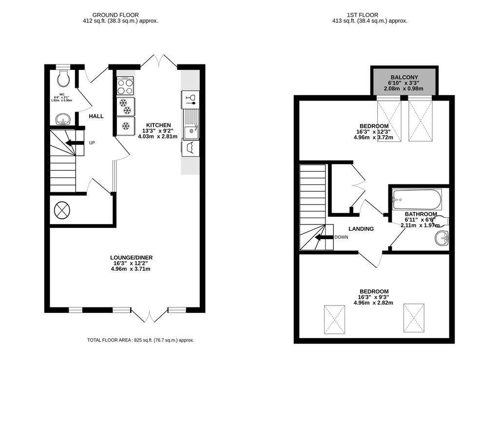 2 bedroom end of terrace house for sale - floorplan