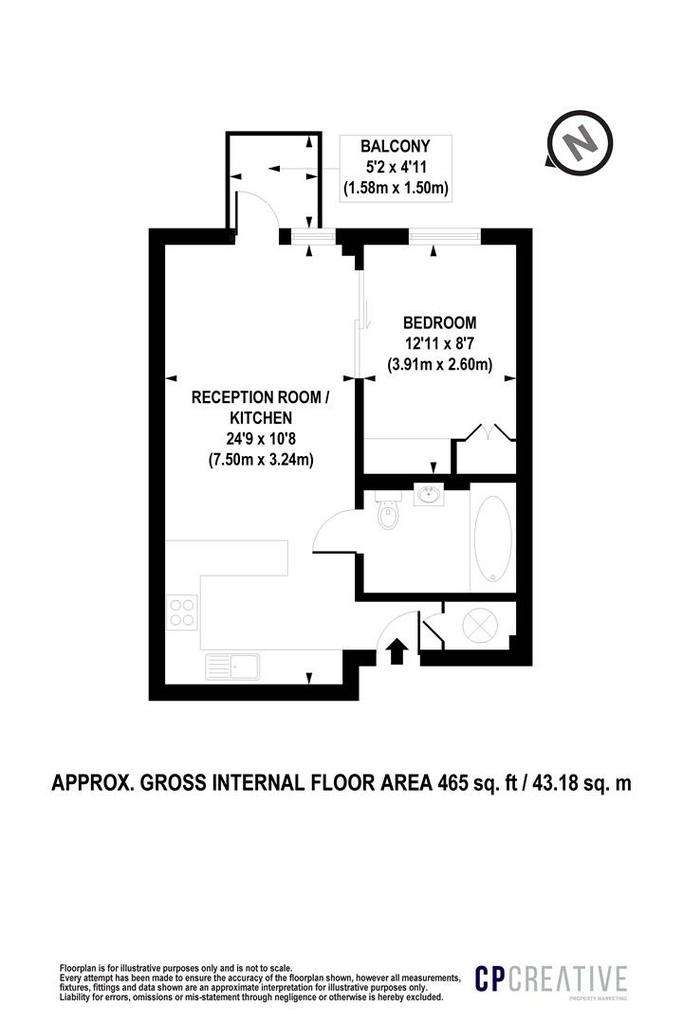 1 bedroom flat to rent - floorplan