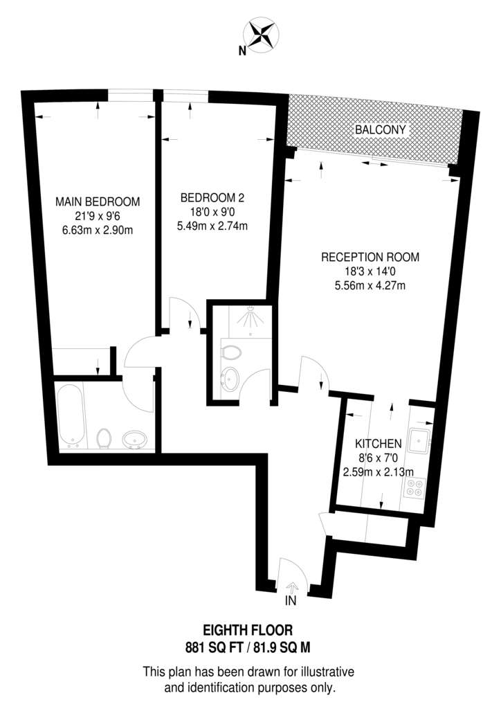 2 bedroom flat to rent - floorplan