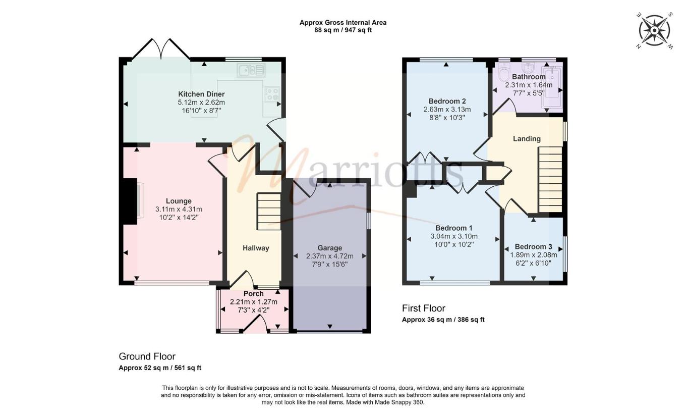 3 bedroom semi-detached house for sale - floorplan