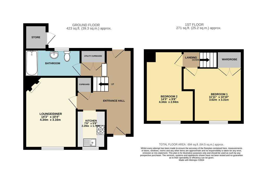 2 bedroom terraced house for sale - floorplan