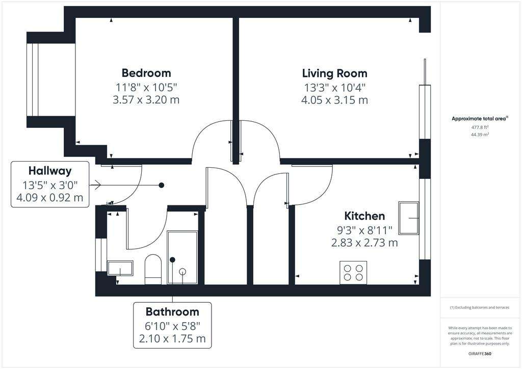 1 bedroom bungalow for sale - floorplan