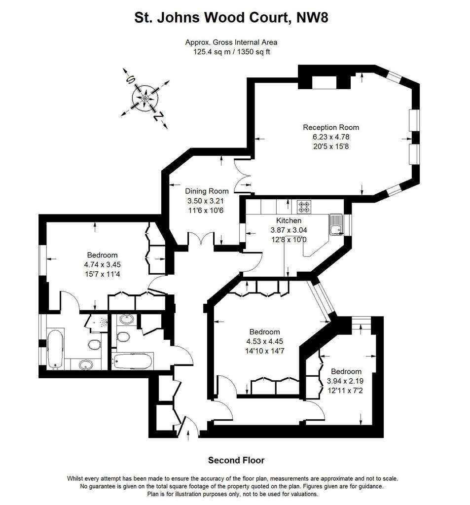 3 bedroom flat to rent - floorplan