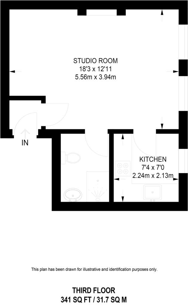 Studio flat to rent - floorplan