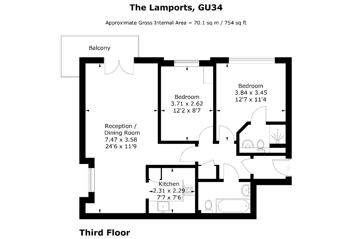 2 bedroom flat for sale - floorplan