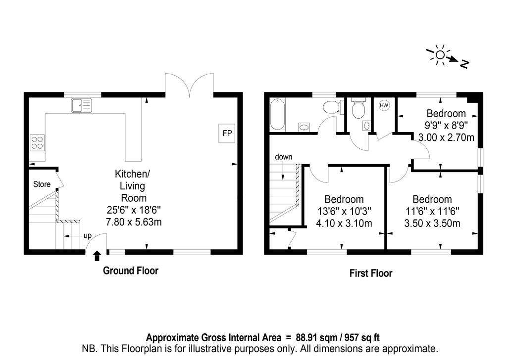 3 bedroom semi-detached house for sale - floorplan