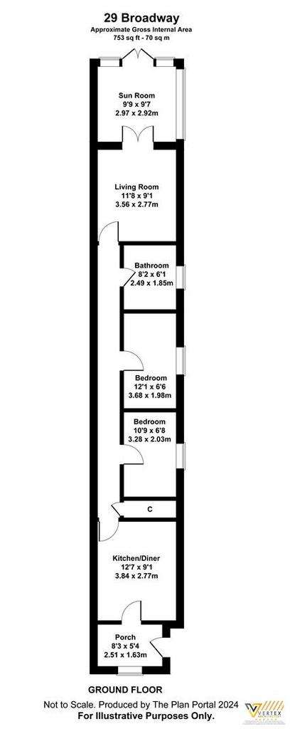 2 bedroom semi-detached bungalow for sale - floorplan