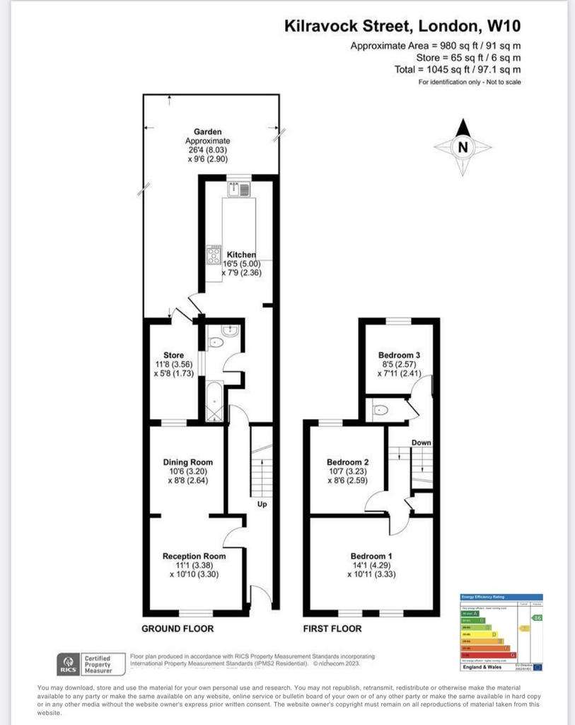 3 bedroom terraced house for sale - floorplan