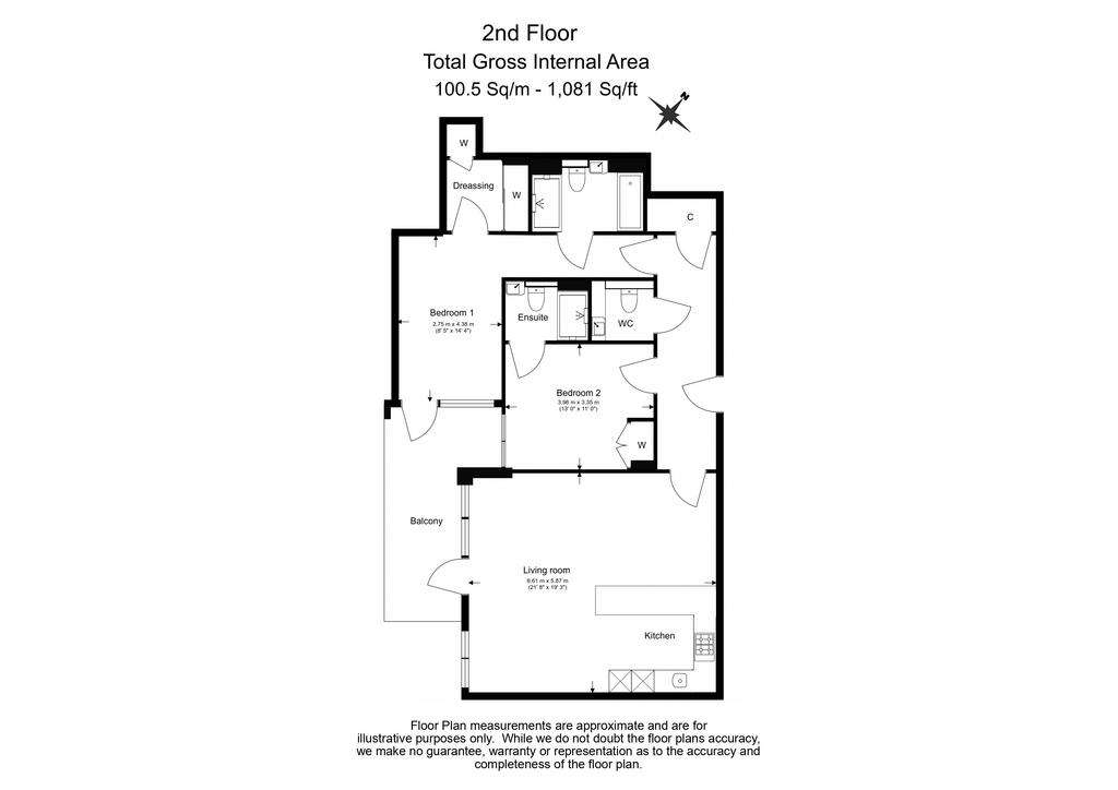 2 bedroom flat to rent - floorplan