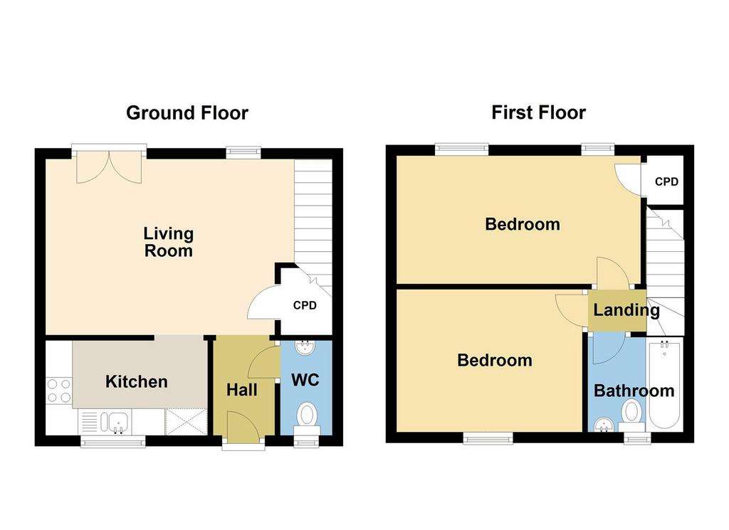 2 bedroom end of terrace house for sale - floorplan