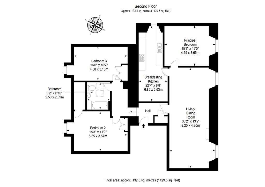 3 bedroom flat for sale - floorplan