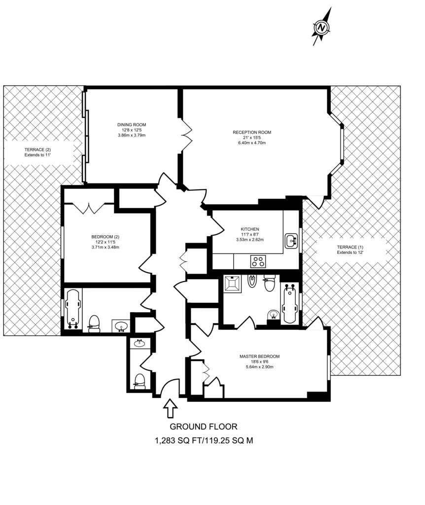 3 bedroom flat to rent - floorplan