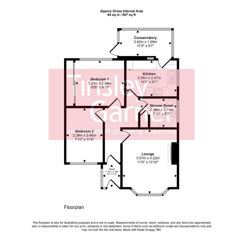 2 bedroom bungalow for sale - floorplan