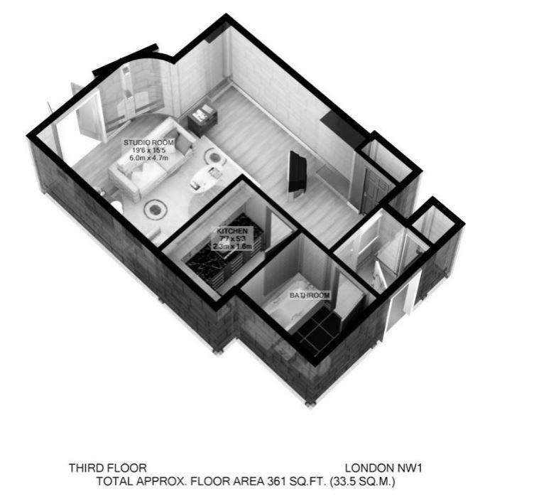 Studio flat to rent - floorplan