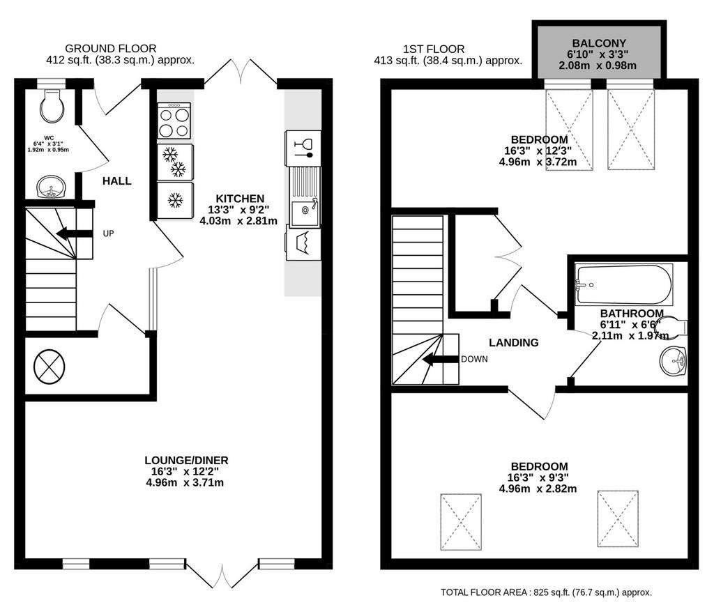 2 bedroom terraced house for sale - floorplan