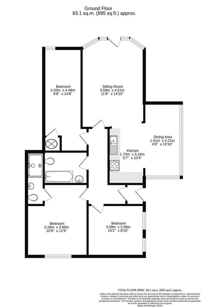 3 bedroom flat for sale - floorplan