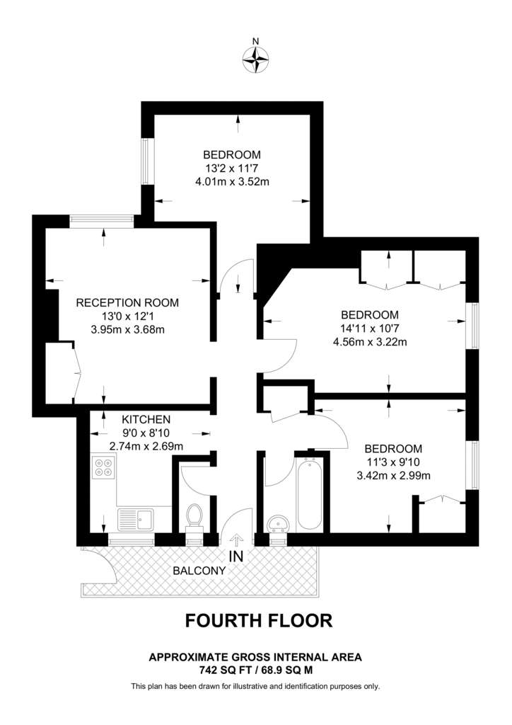 3 bedroom flat to rent - floorplan