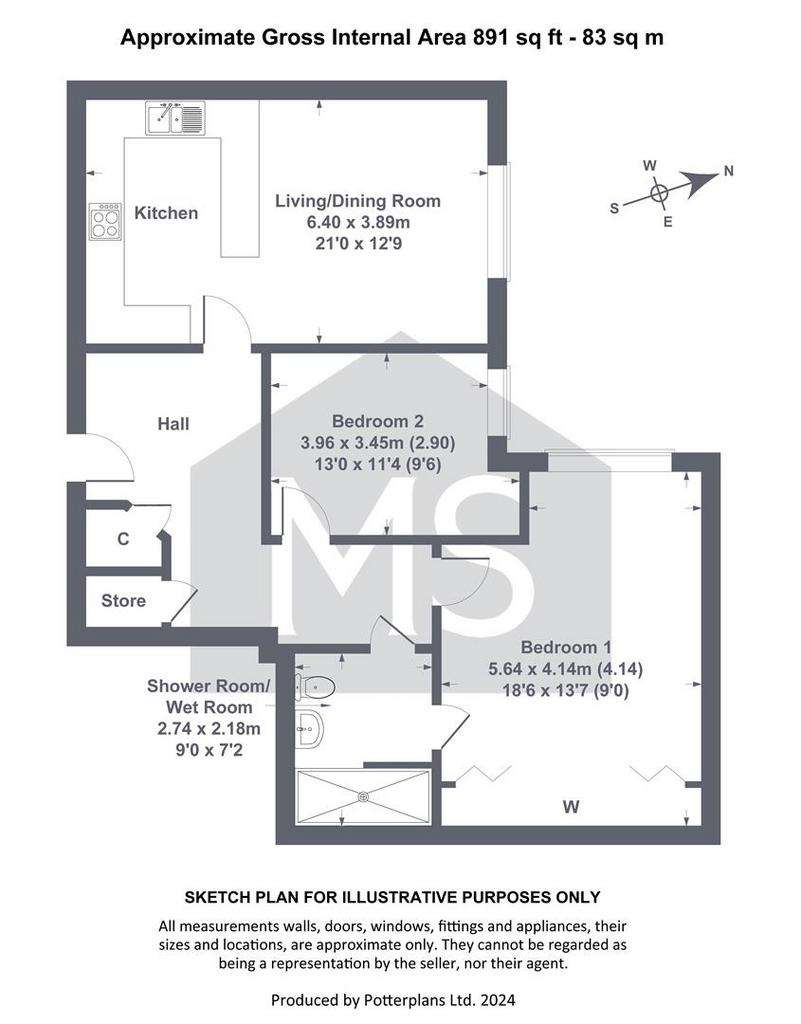 2 bedroom retirement property for sale - floorplan