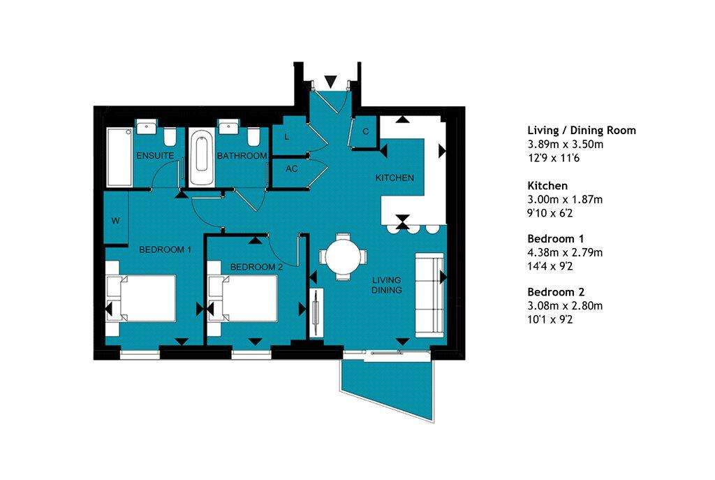 2 bedroom flat for sale - floorplan