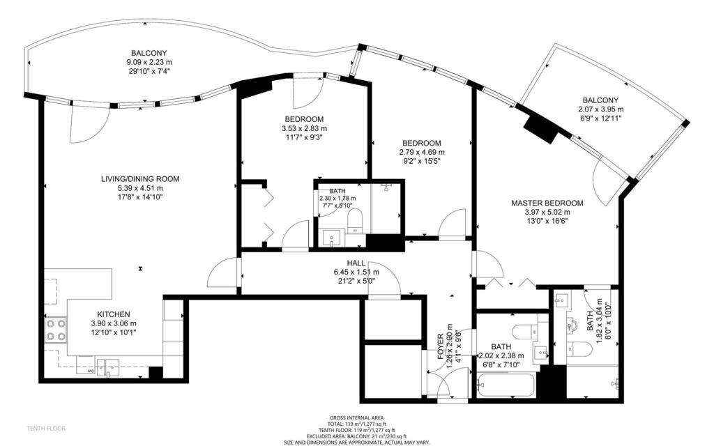 3 bedroom flat to rent - floorplan