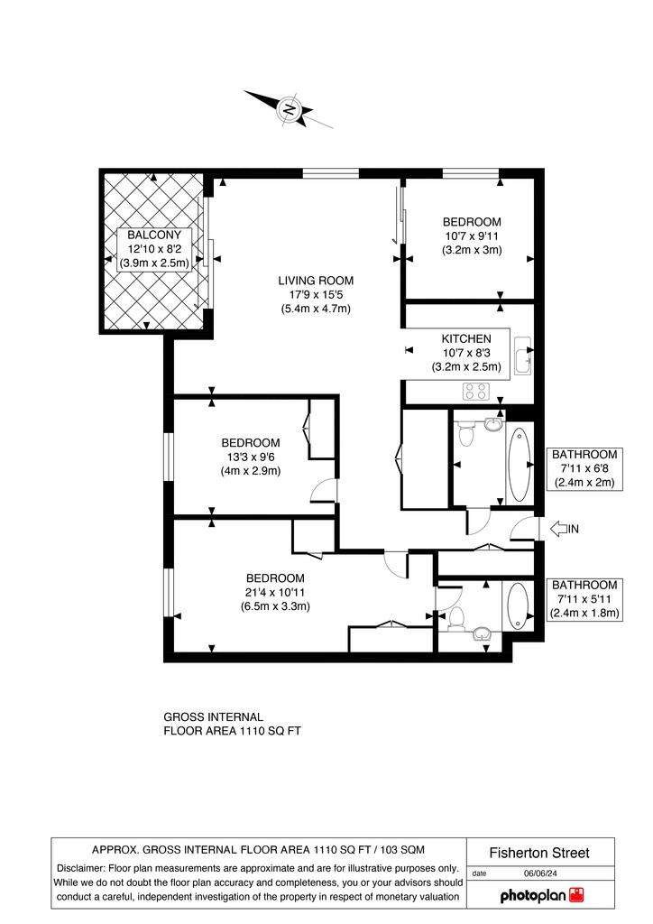 3 bedroom flat for sale - floorplan