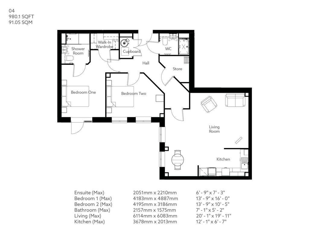 2 bedroom retirement property for sale - floorplan