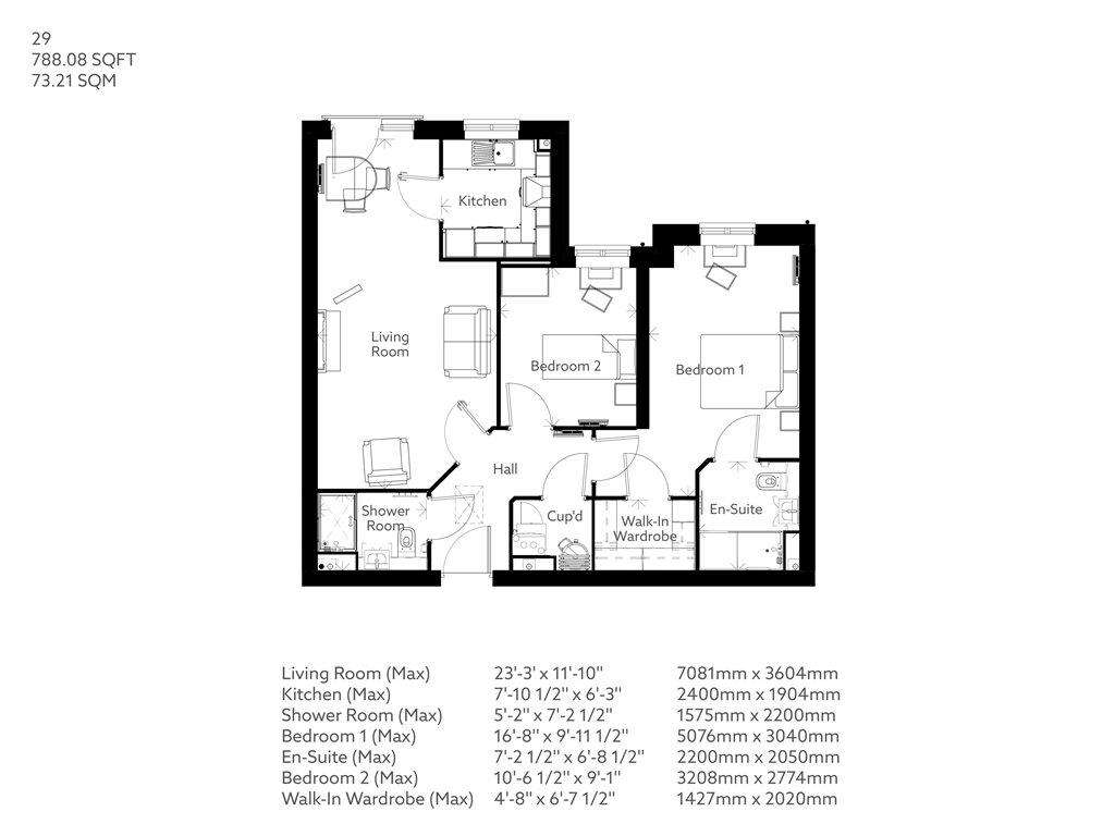 2 bedroom retirement property for sale - floorplan