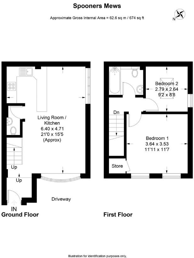 2 bedroom end of terrace house for sale - floorplan