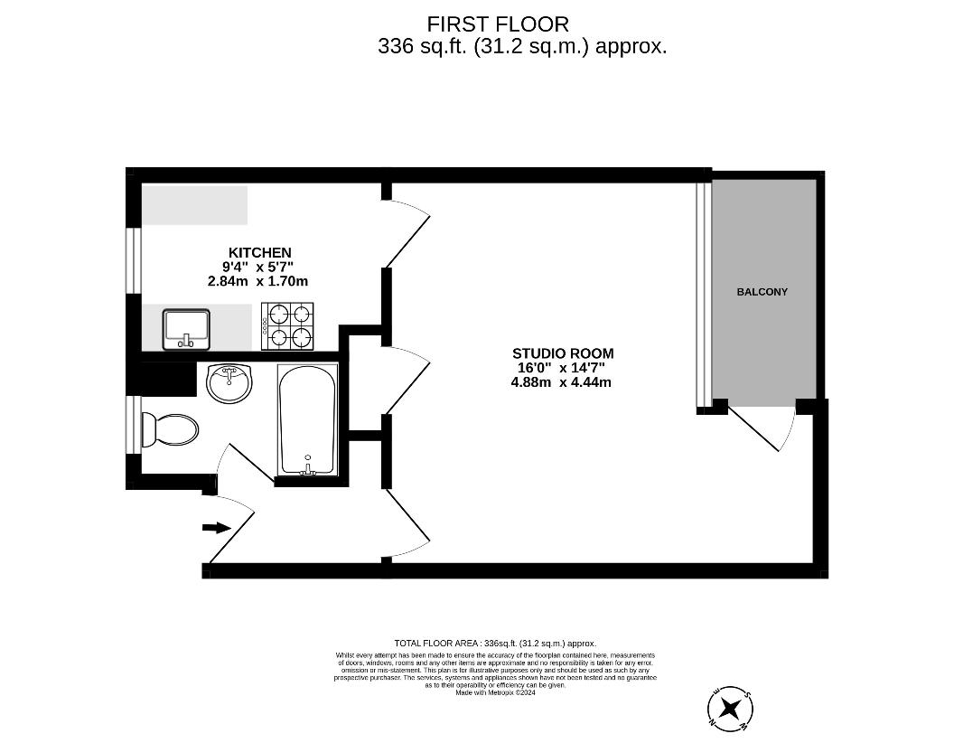 Studio flat for sale - floorplan