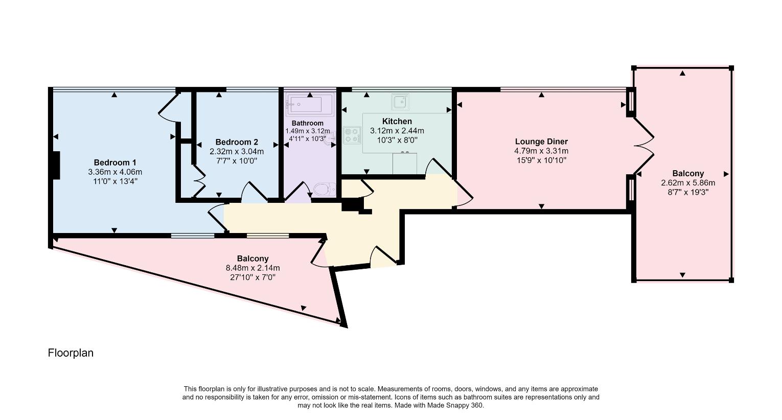 2 bedroom penthouse apartment for sale - floorplan