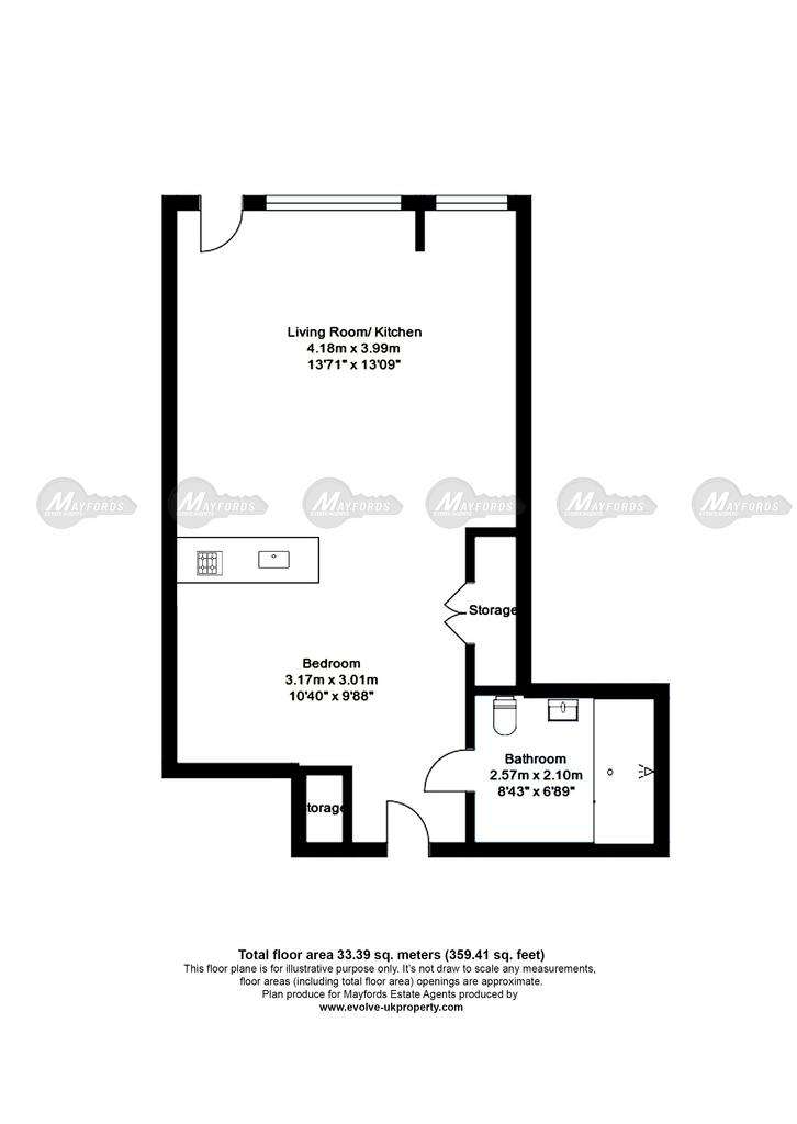 Studio flat to rent - floorplan