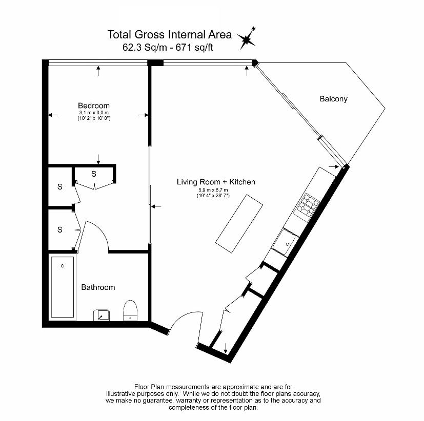 1 bedroom flat for sale - floorplan