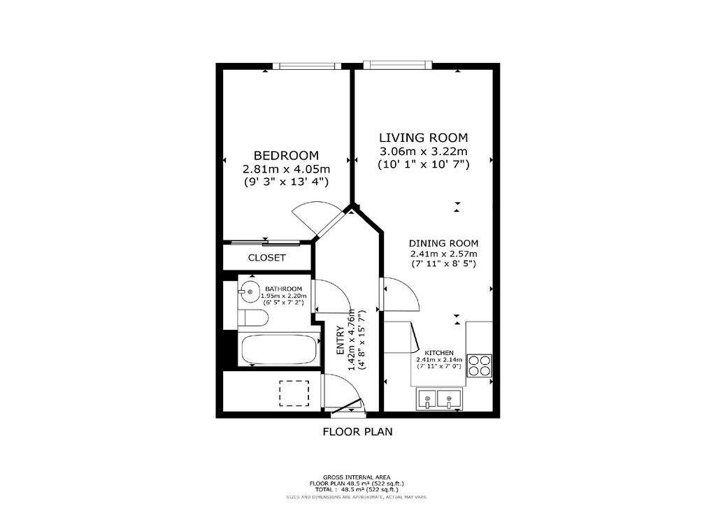 1 bedroom flat to rent - floorplan