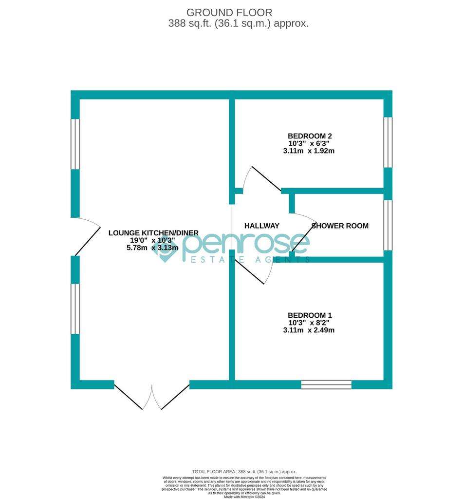 2 bedroom park home to rent - floorplan