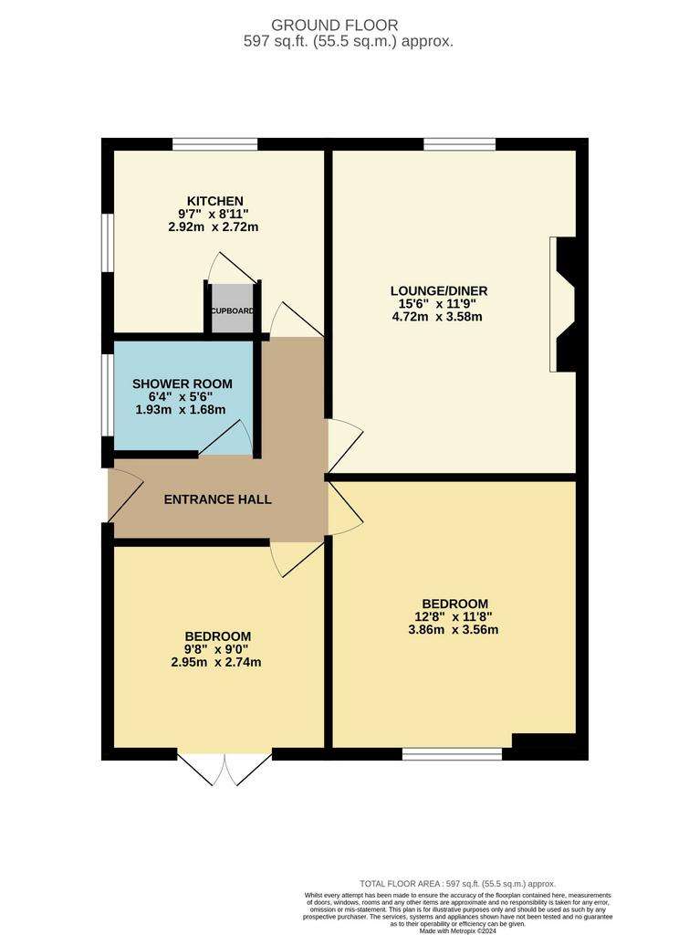 2 bedroom semi-detached bungalow for sale - floorplan