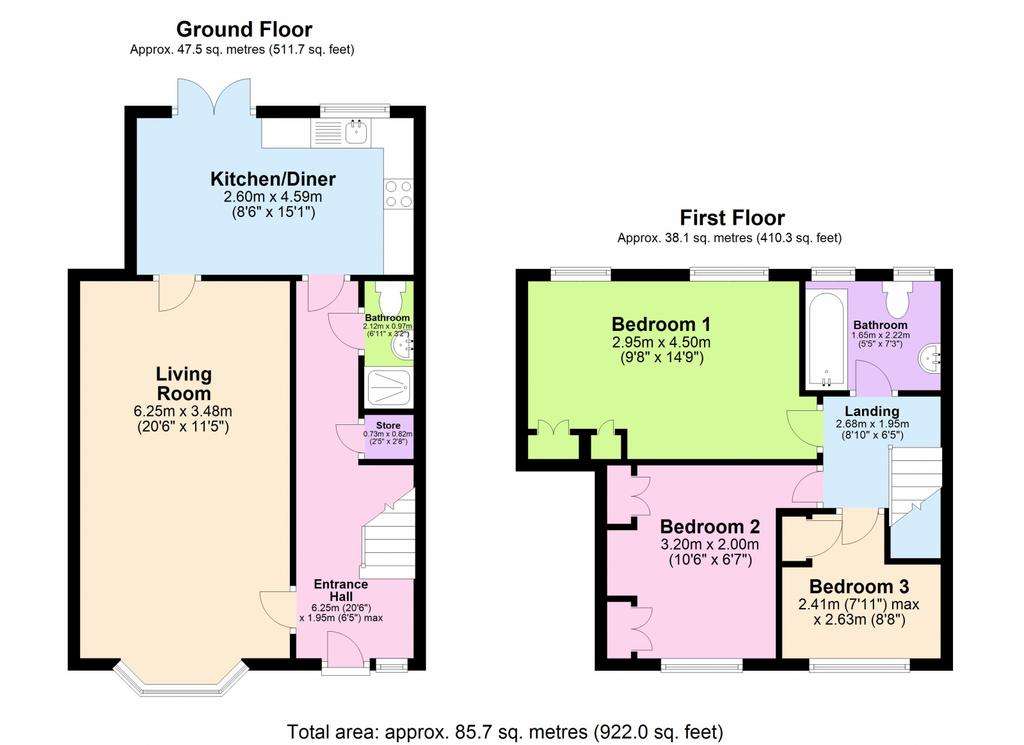 3 bedroom terraced house for sale - floorplan