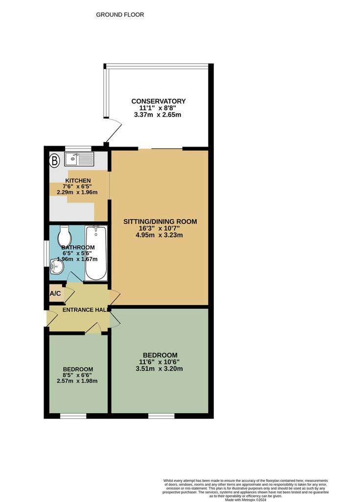 2 bedroom semi-detached bungalow for sale - floorplan